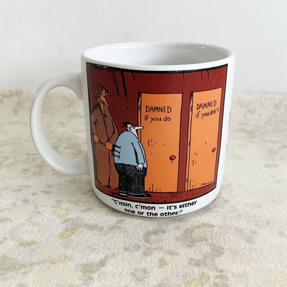 Vintage 1985 The Far Side Mug Devil Hell Damned If You Do Don't Gary Larson
